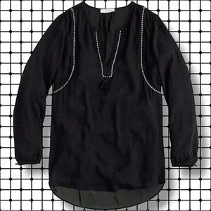 NWOT J. Crew Black & White Split Neck Tassel Trim Popover Tunic Size 6